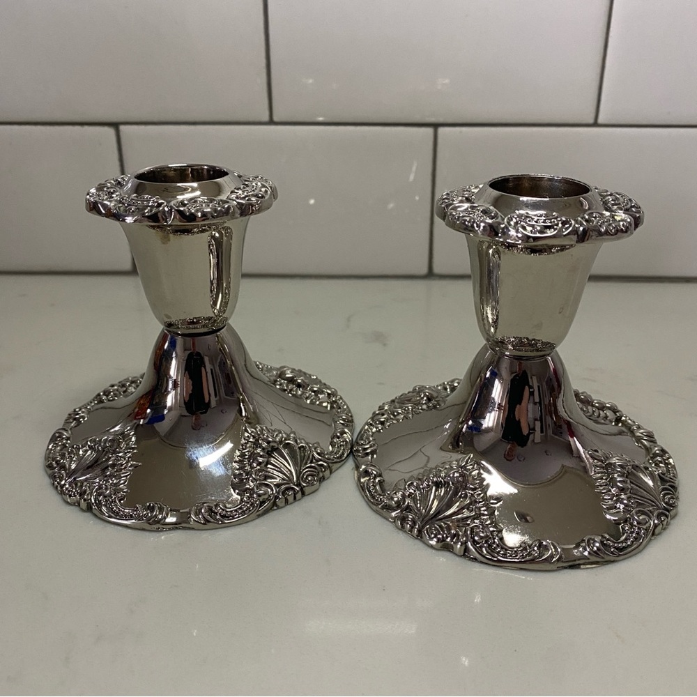 Elegant Godinger Baroque 4” Silver Plated Candle Holders
